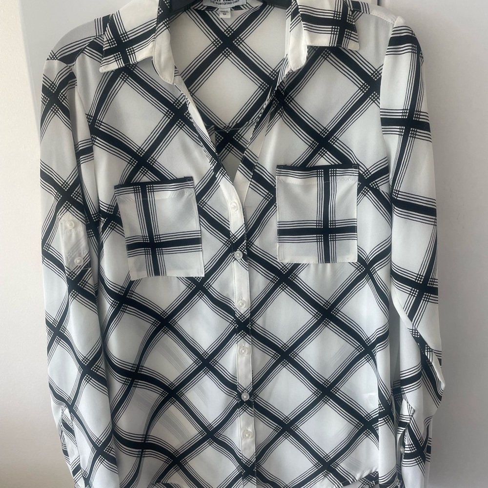 Express Black and White Striped Portofino Shirt in XS
